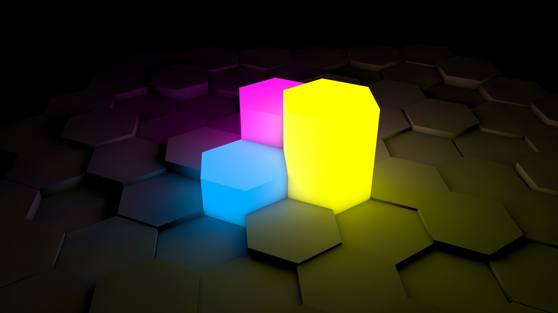 Esagoni, Luci colorate, 3D, Astratto, Full HD, sfondo desktop