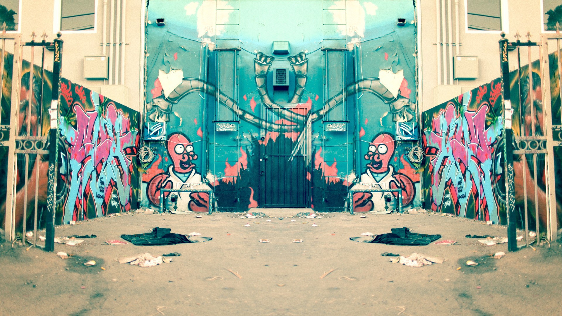 Graffiti, Futurama, Vicolo, Simmetria, 1920x1080, immagine di sfondo