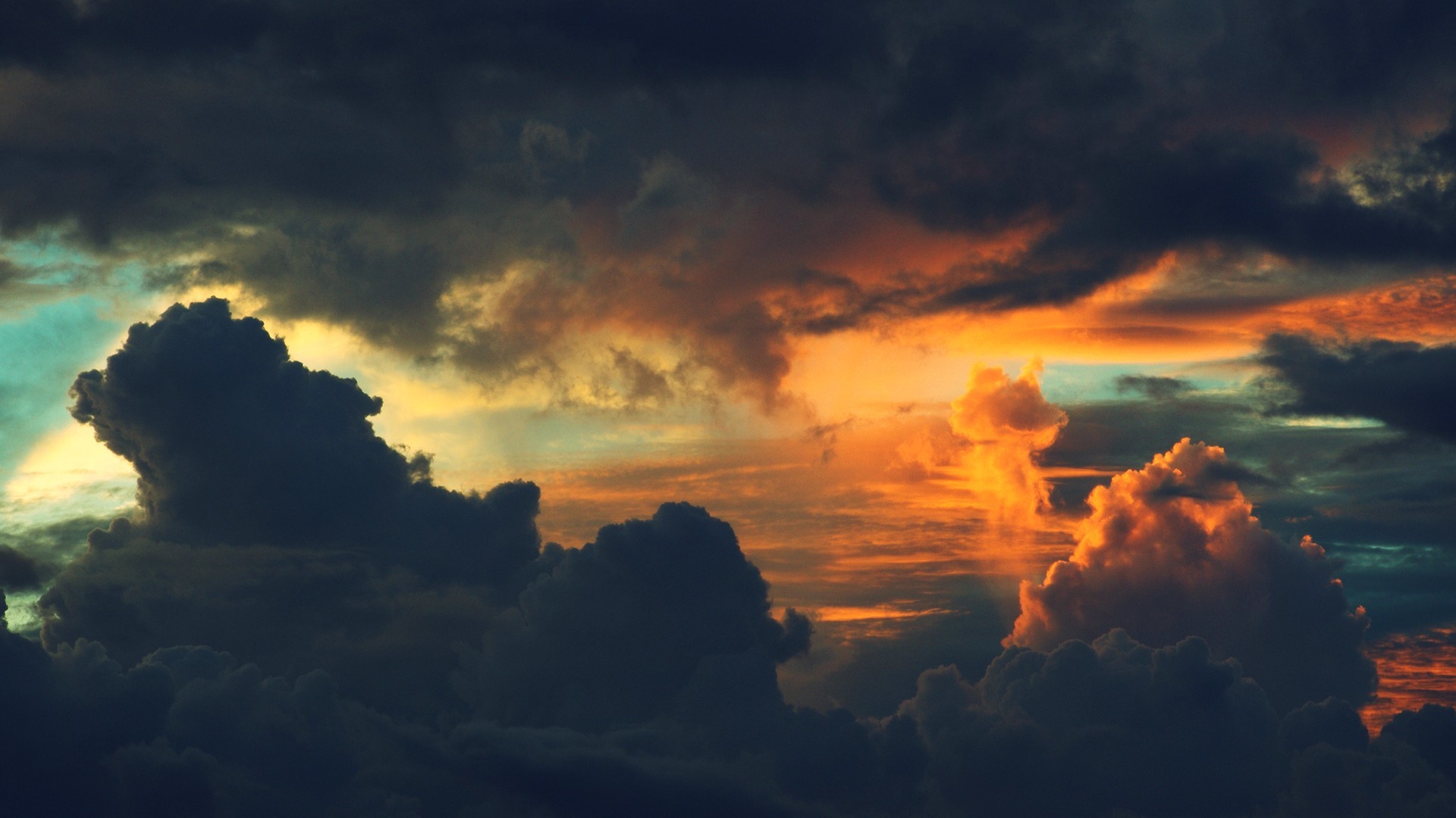 Nuvole, Tramonto, Cielo drammatico, Arancione, sfondo Mac Full HD