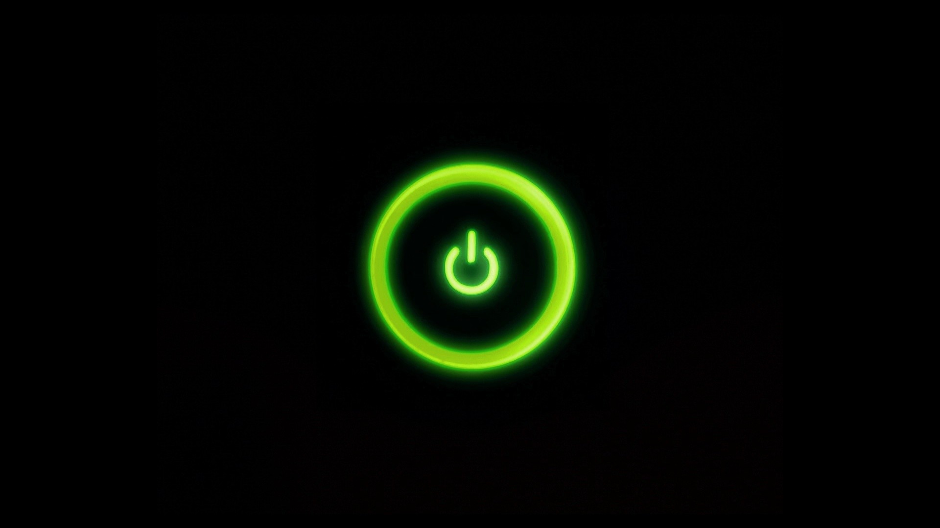 Simbolo di accensione, Verde neon, Sfondo nero, Minimalismo, Full HD, wallpaper per portatile