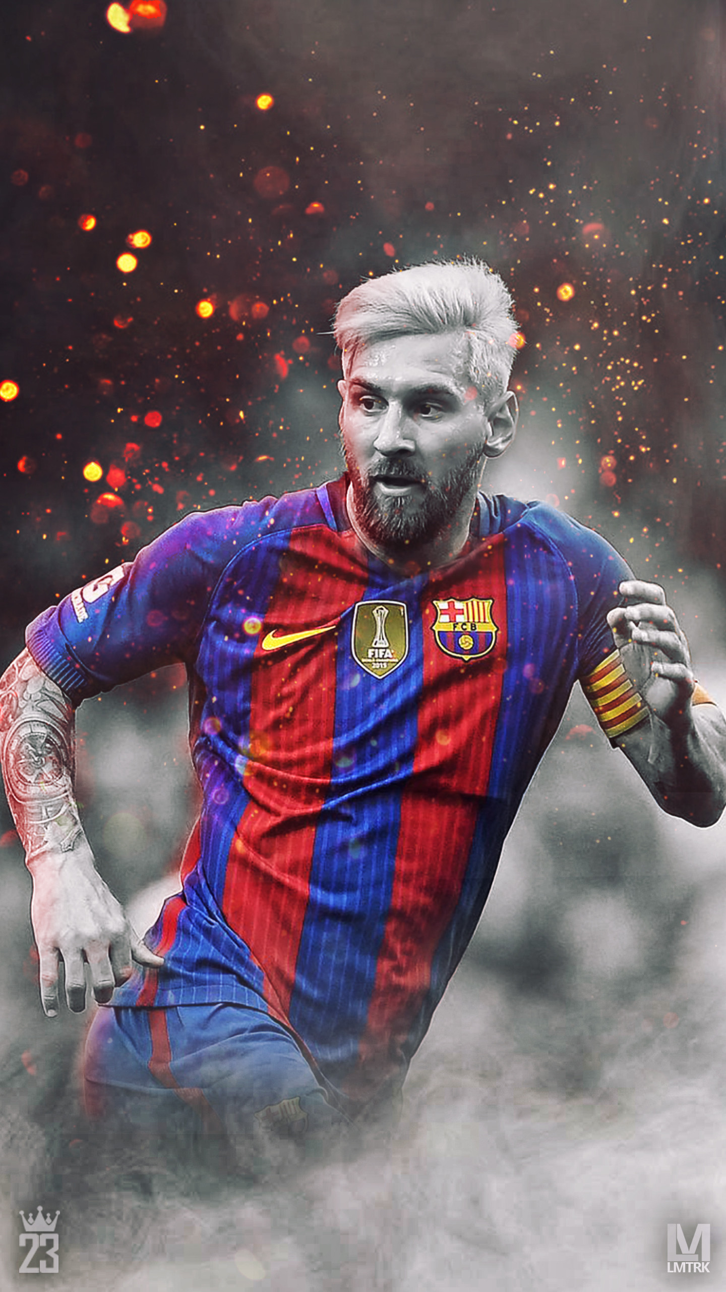 Lionel Messi, FC Barcelona, Capelli biondi, Arte digitale, QHD+, sfondo per smartphone