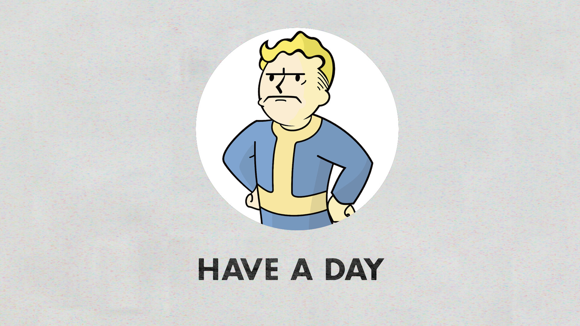 Vault Boy, Fallout, Have a Day, Minimalista, Sfondo grigio, 16:9 Full HD, wallpaper widescreen