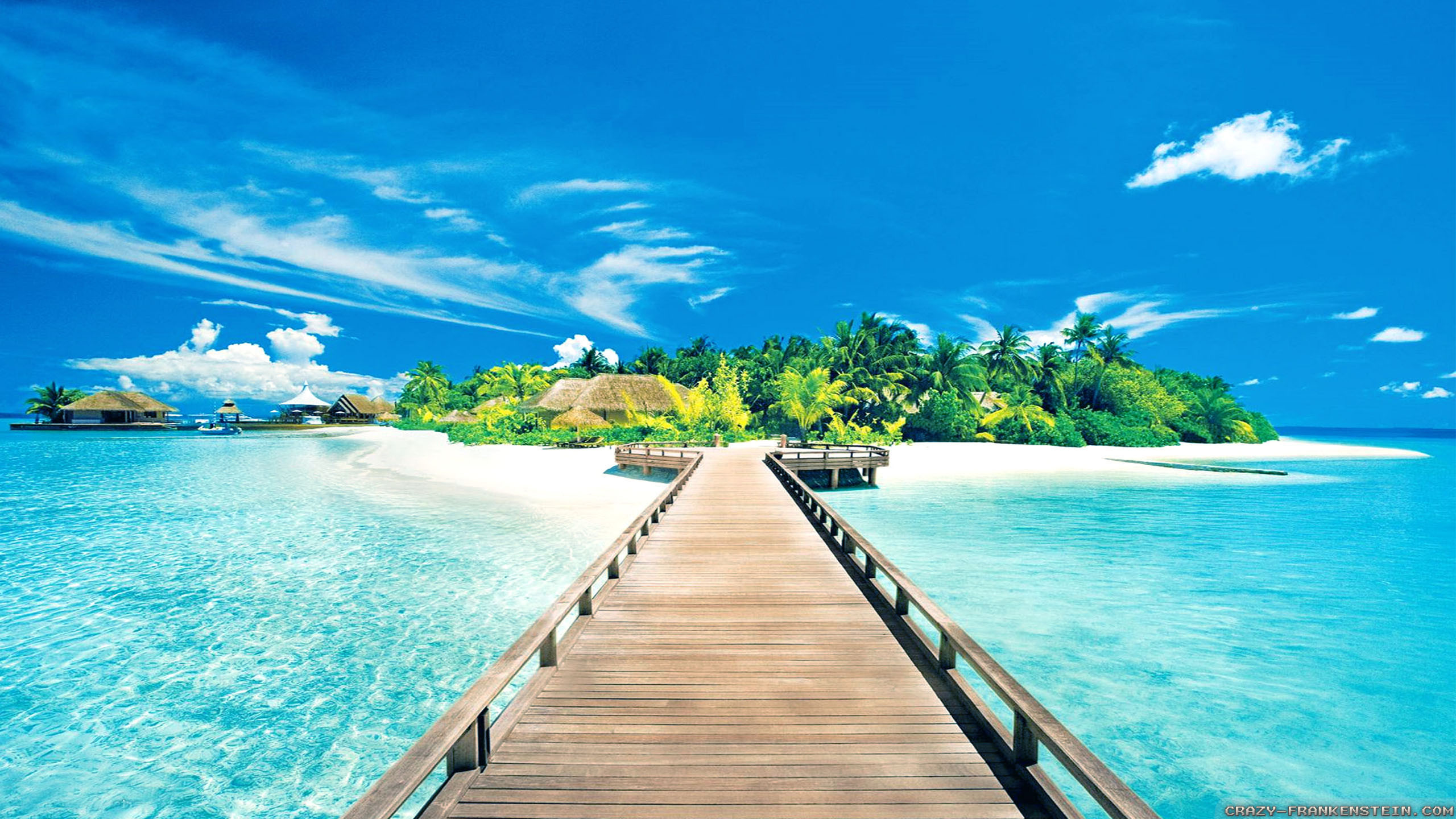 Pontile, Isola tropicale, Mare turchese, 2560x1440, wallpaper desktop