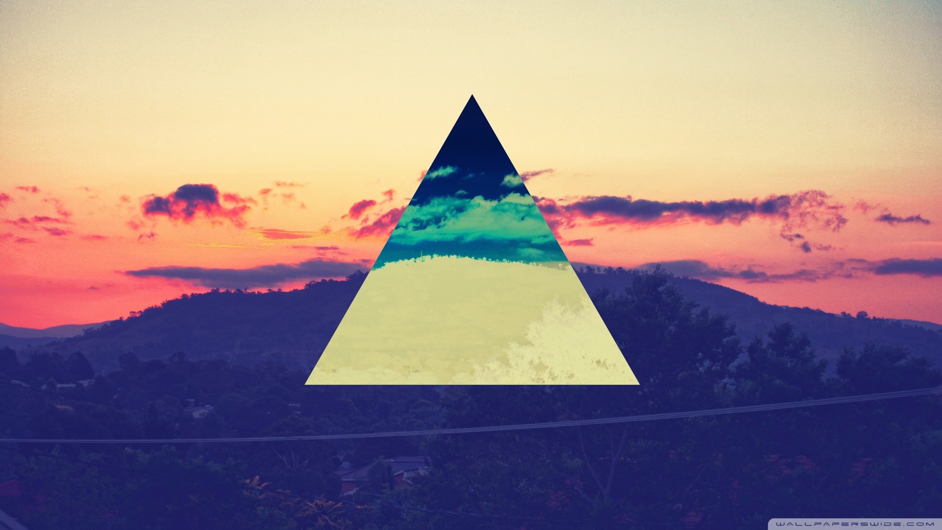 Triangolo, Tramonto, Colline, Hipster, Full HD, sfondo per PC