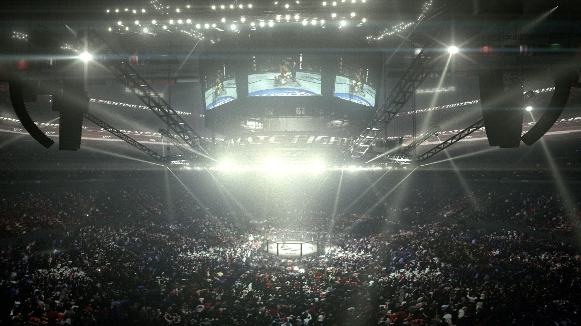 Arena UFC, Ottagono, Pubblico, Riflettori, Full HD, sfondo Windows 11