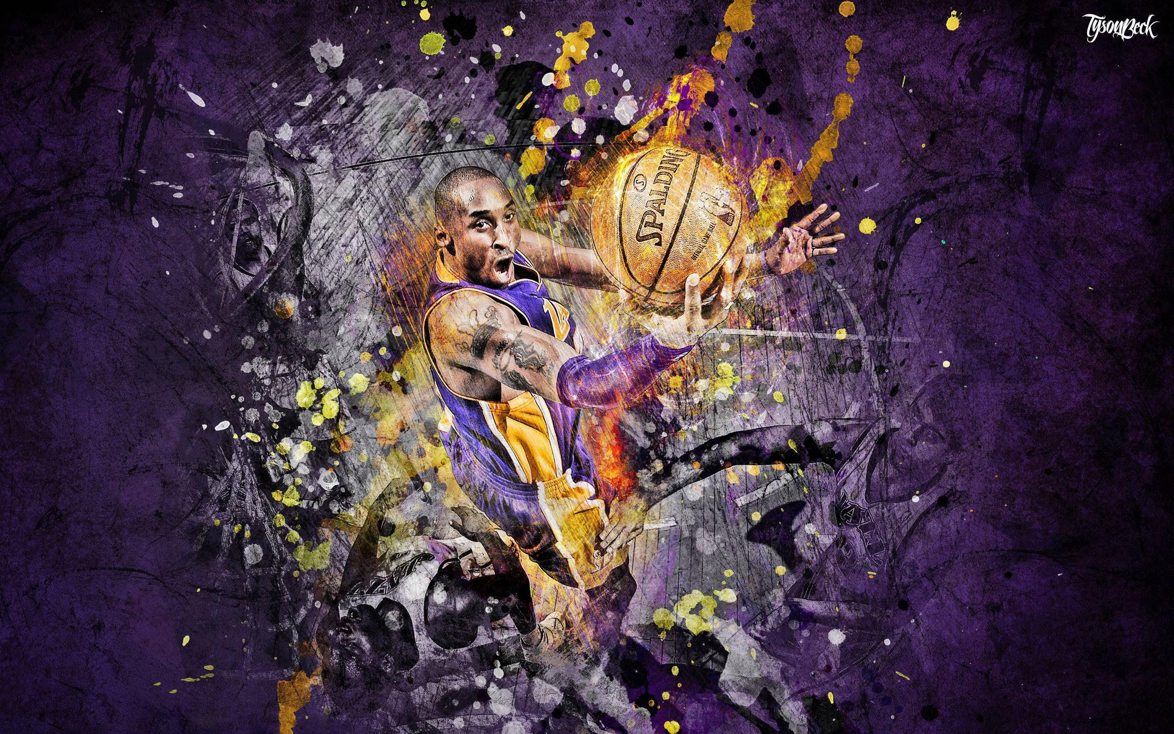 Kobe Bryant, Los Angeles Lakers, Schizzi di vernice, Viola, 2304x1440, sfondo MacBook Pro