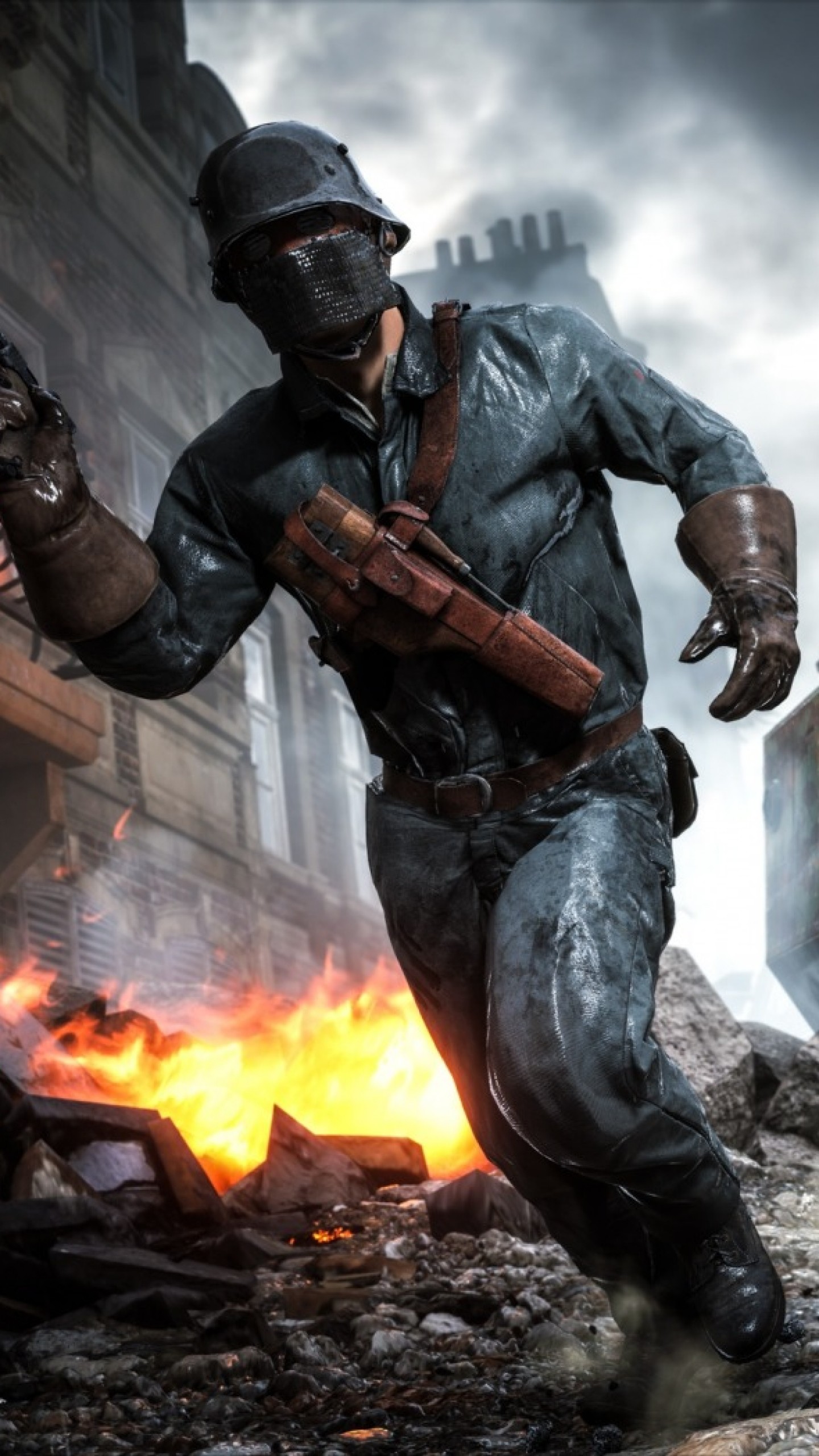 Battlefield 1, Soldato, Fuoco, Rovine, QHD+, sfondo per iPhone e Android