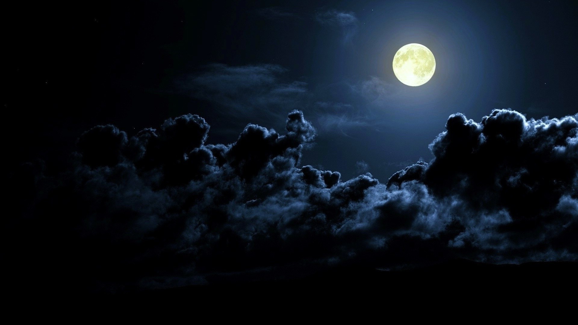 Luna piena, Nuvole, Cielo notturno, Blu, Full HD, sfondo per PC e portatile