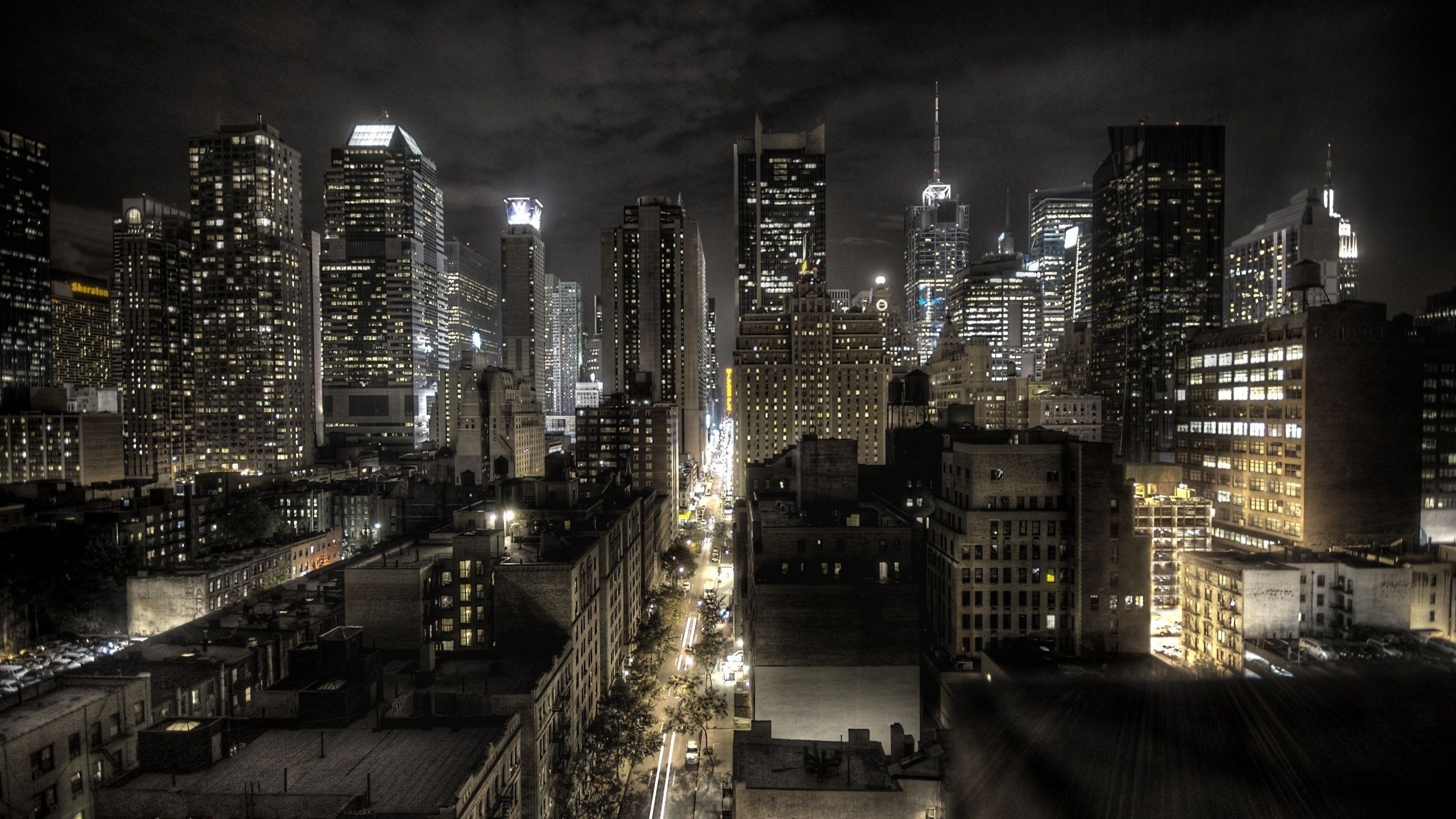New York, Grattacieli, Notte, Skyline, 2K, sfondo per PC