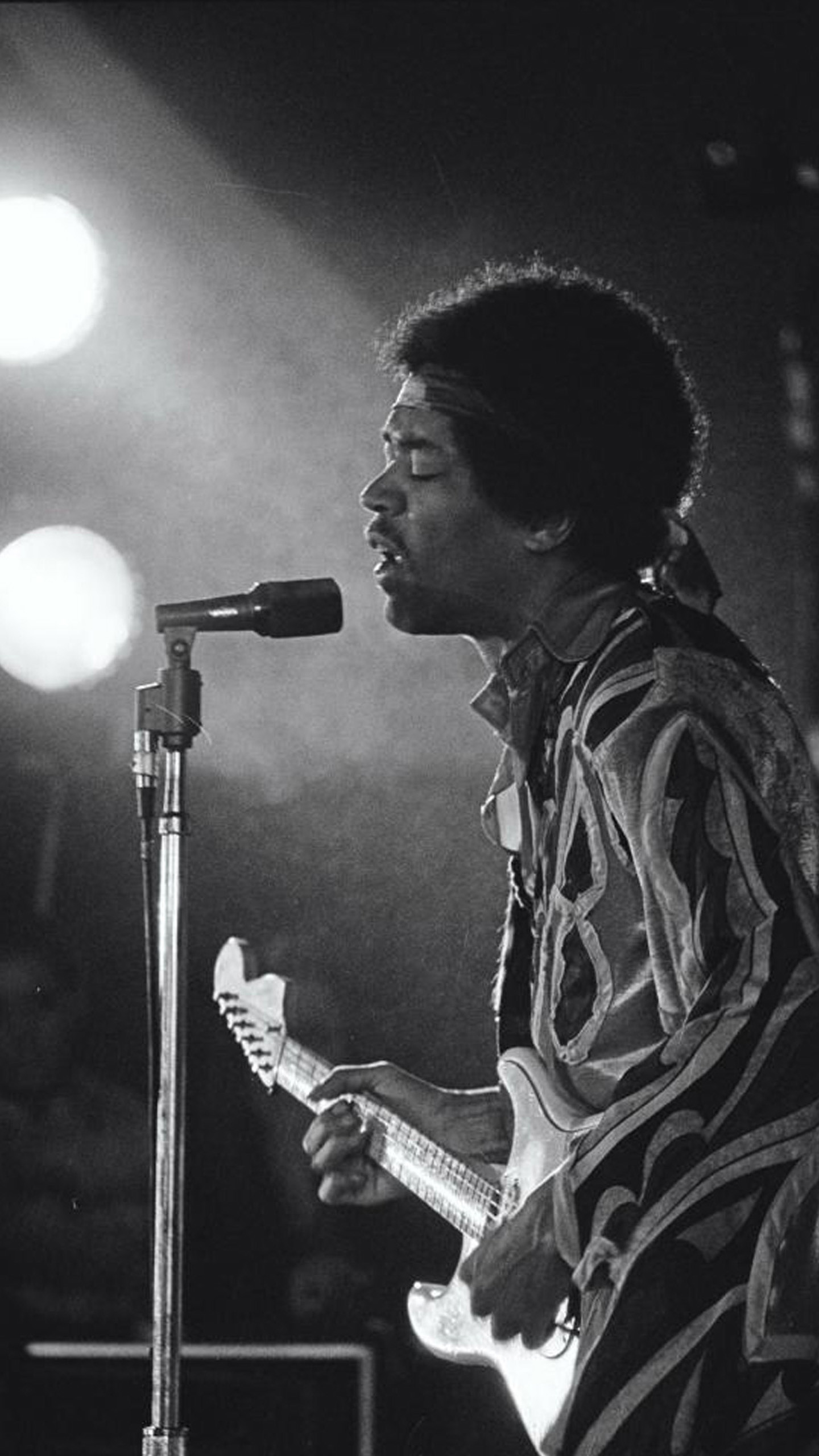 Jimi Hendrix, Concerto, Chitarra, Bianco e nero, QHD+, sfondo per iPhone e Android