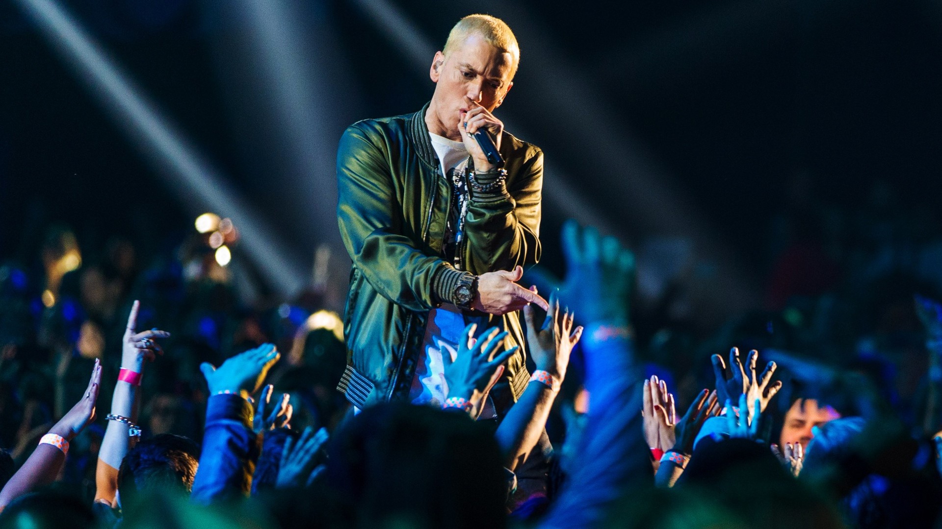 Eminem, Concerto, Microfono, Pubblico, Luci di scena, Full HD, wallpaper per portatile