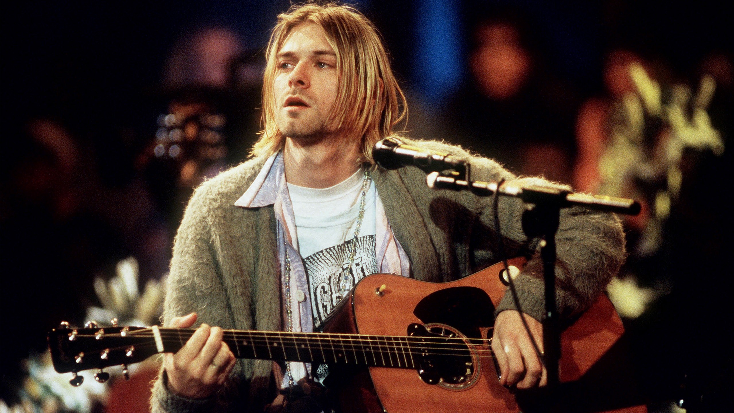 Kurt Cobain, Nirvana, MTV Unplugged in New York, Chitarra acustica, Cardigan, wallpaper 2K