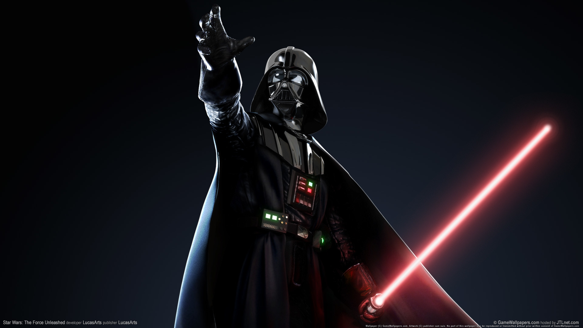 Darth Vader, Star Wars: Il potere della Forza, Star Wars, Spada laser rossa, Sfondo nero, wallpaper desktop