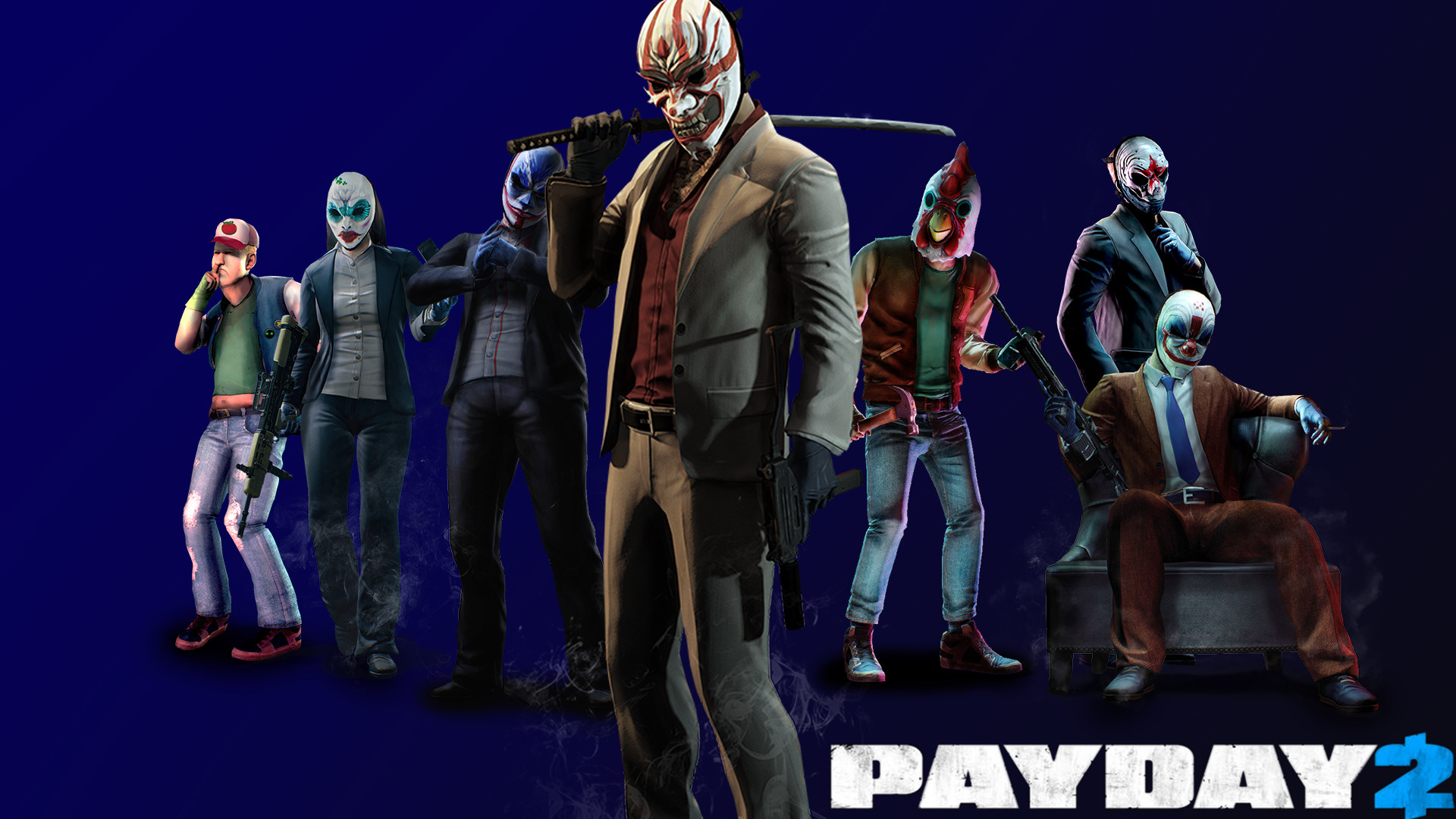 Payday Gang, Payday 2, Logo di Payday 2, Sfondo blu, Full HD, wallpaper per computer