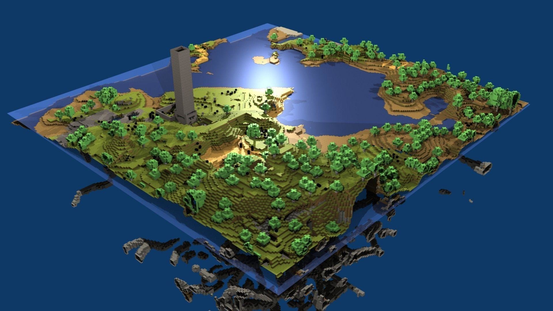 Minecraft, Mondo fluttuante, Isola, Sfondo blu, Full HD, wallpaper per PC