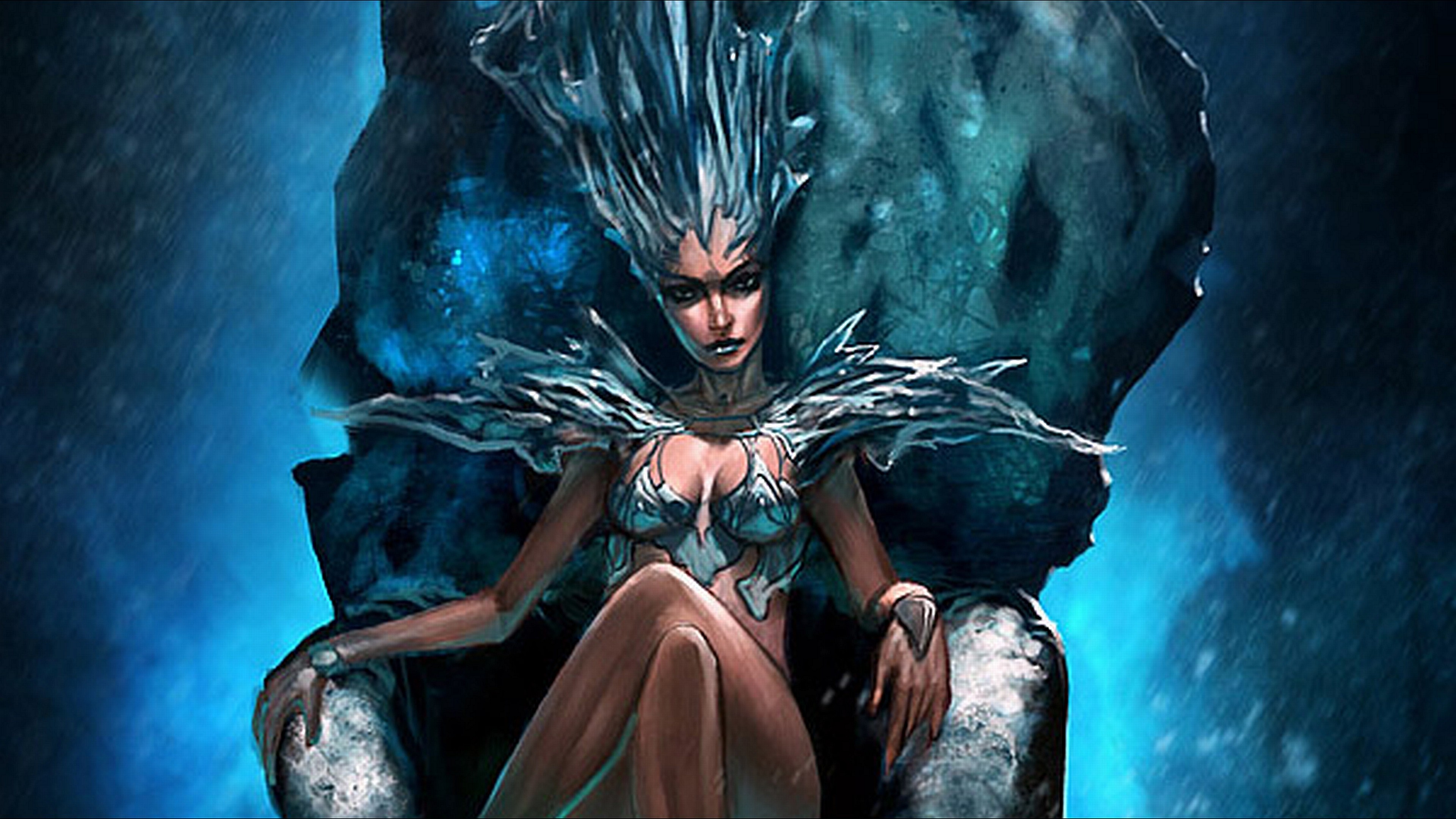 Regina dei ghiacci, Trono, Fantasy, Blu, 16:9 4K, sfondo widescreen