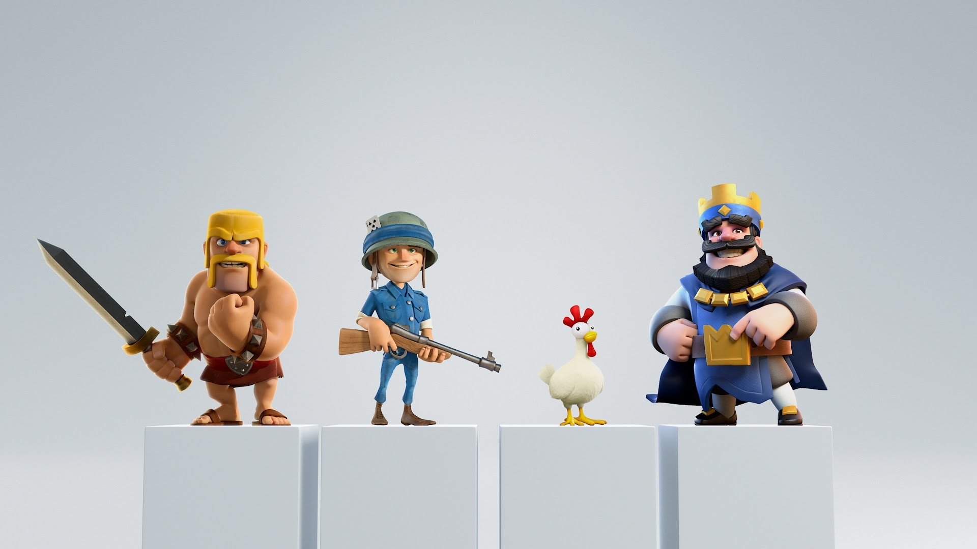 Barbaro, Re, Supercell, Clash of Clans, Statuette, Gallina, Full HD 1080p, sfondo desktop