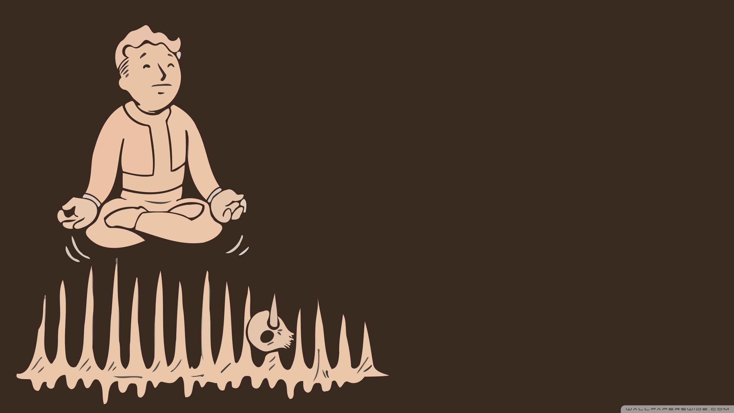 Vault Boy, Fallout, Meditazione, Sfondo marrone, 16:9 2K, wallpaper widescreen