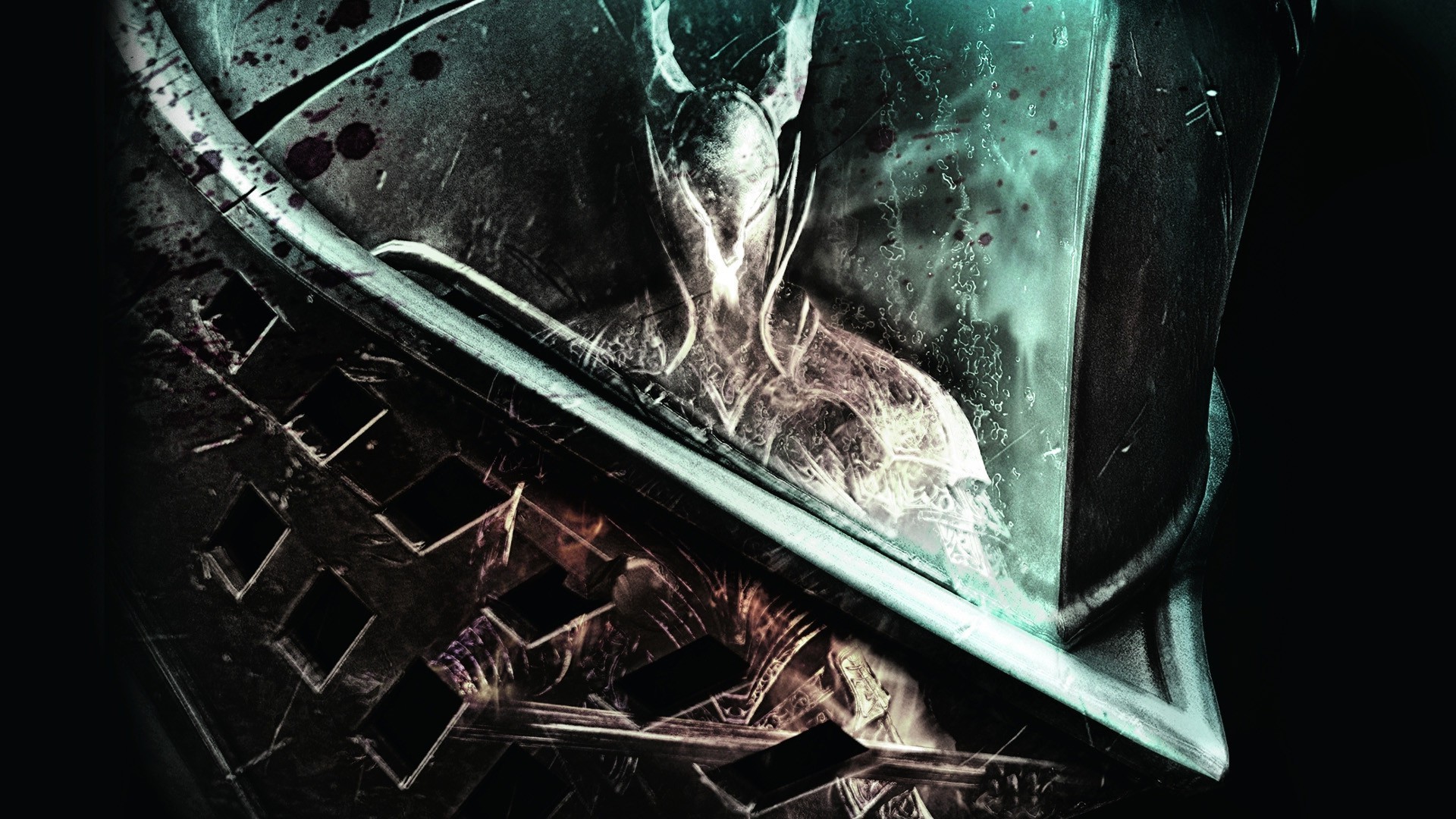 Dark Souls, Cavaliere, Elmo, Primo piano, Verde acqua, 16:9 Full HD, sfondo widescreen