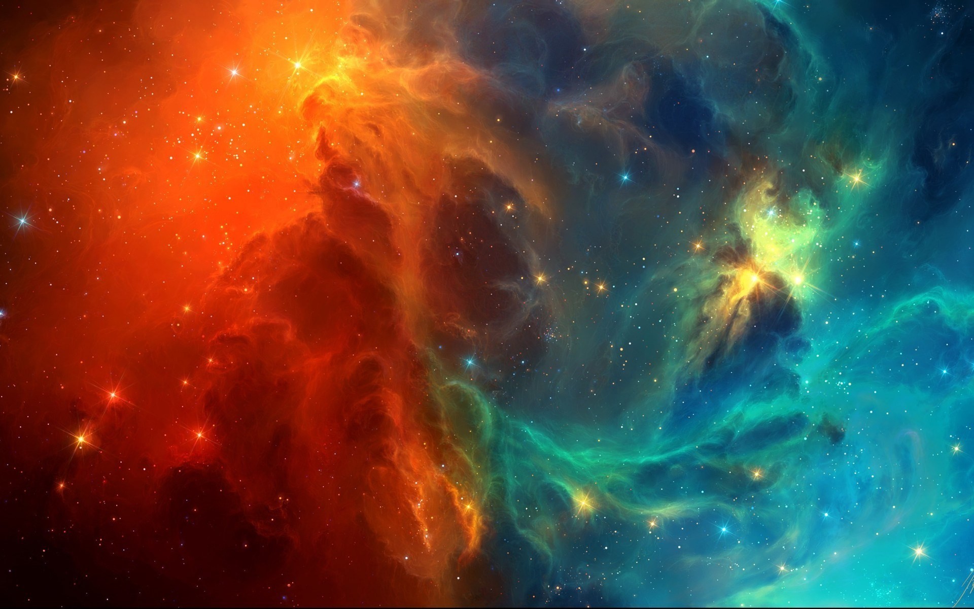 Nebulosa, Spazio, Arancione e turchese, 16:10 Full HD, wallpaper widescreen