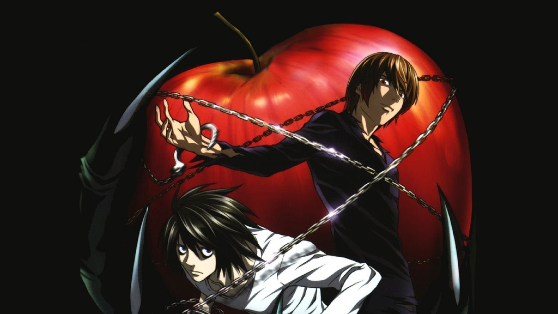 Light Yagami, L Lawliet, Death Note, Mela, Catene, Full HD, sfondo per PC
