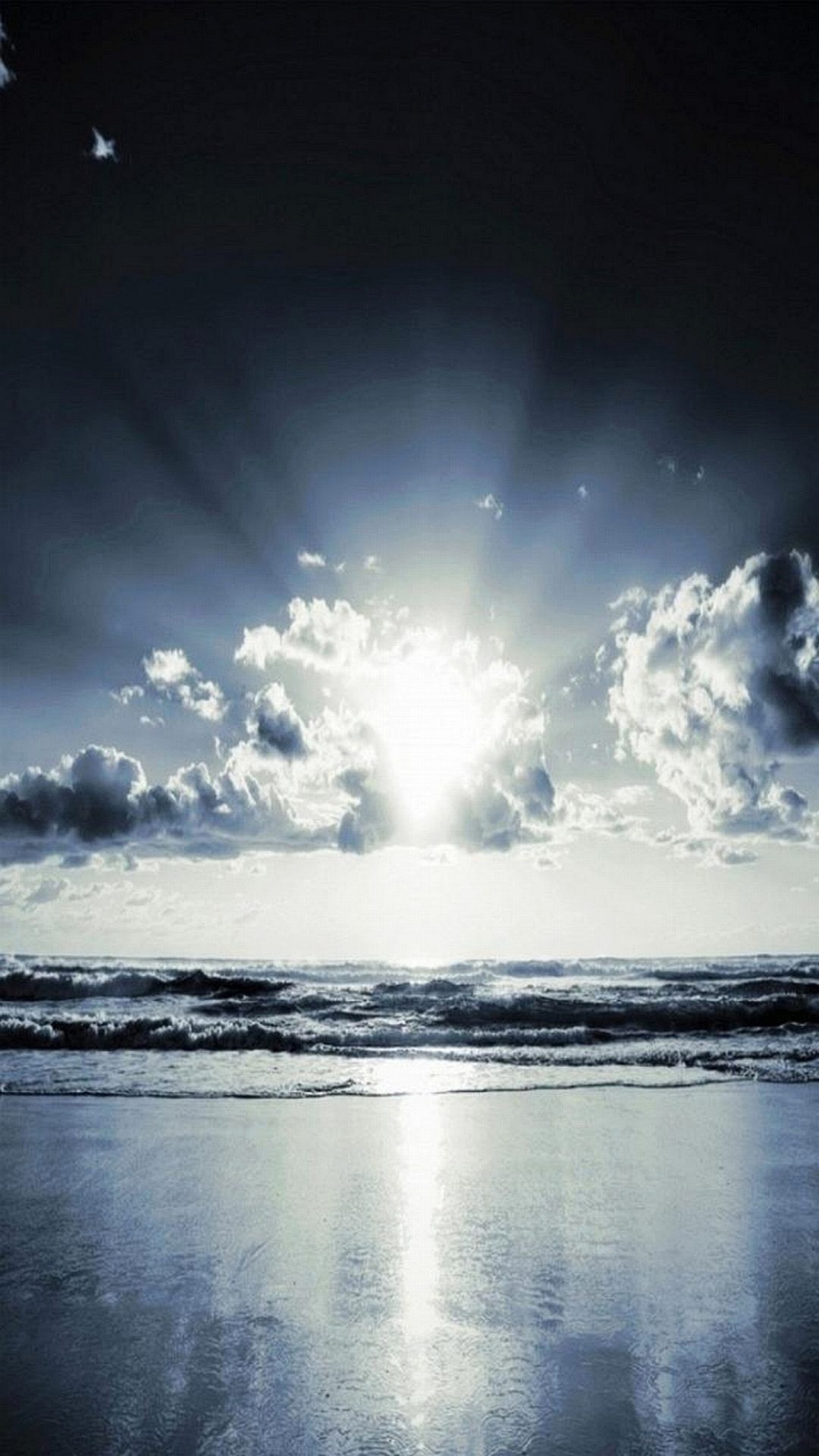 Mare, Sole, Nuvole, Raggi di luce, sfondo iPhone 5S verticale