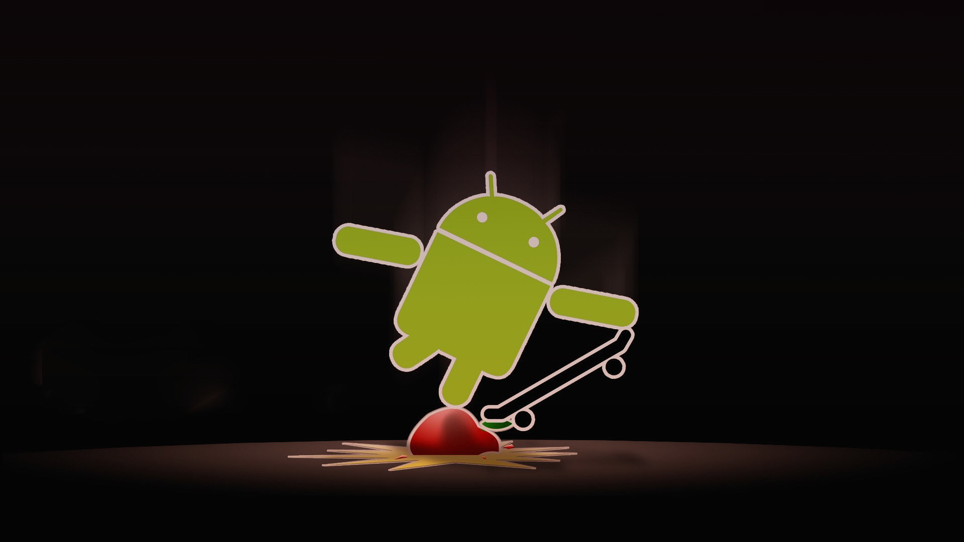 Android, Skateboard, Robot verde, Sfondo scuro, Full HD, wallpaper per portatile
