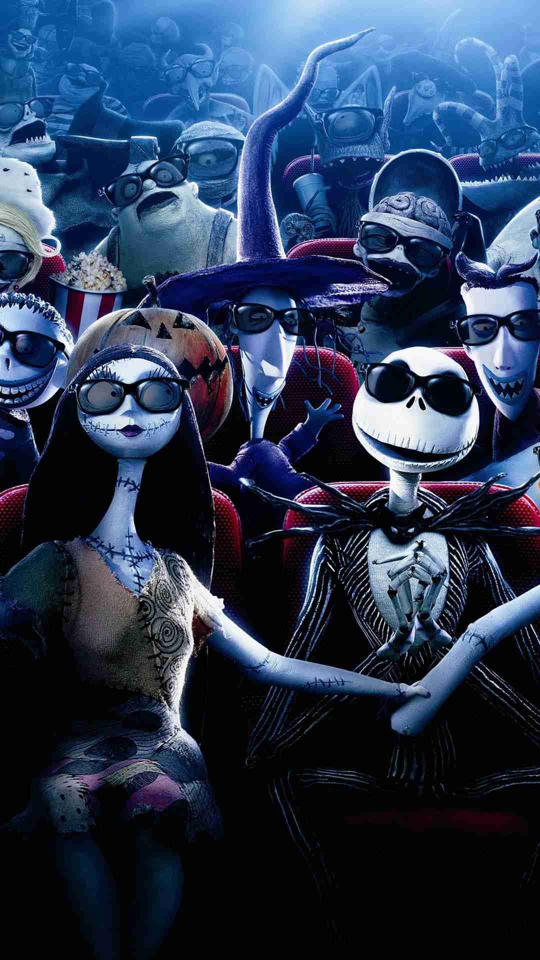 Jack Skellington, Sally, Nightmare Before Christmas, Cinema, Occhiali 3D, sfondo 1080x1920 per cellulare