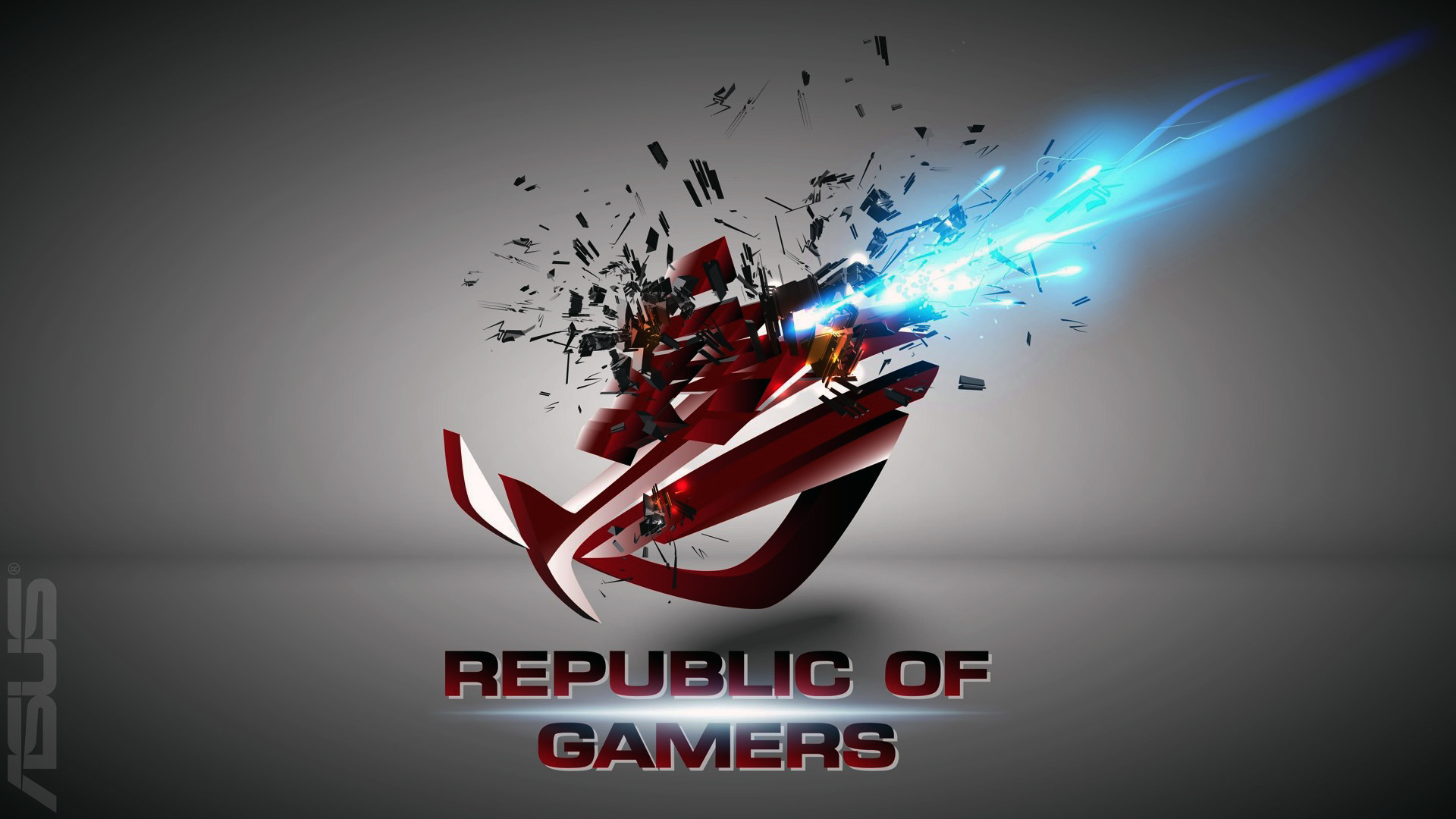 Asus ROG, Republic of Gamers, Frammenti, Sfondo grigio, Full HD, wallpaper per PC