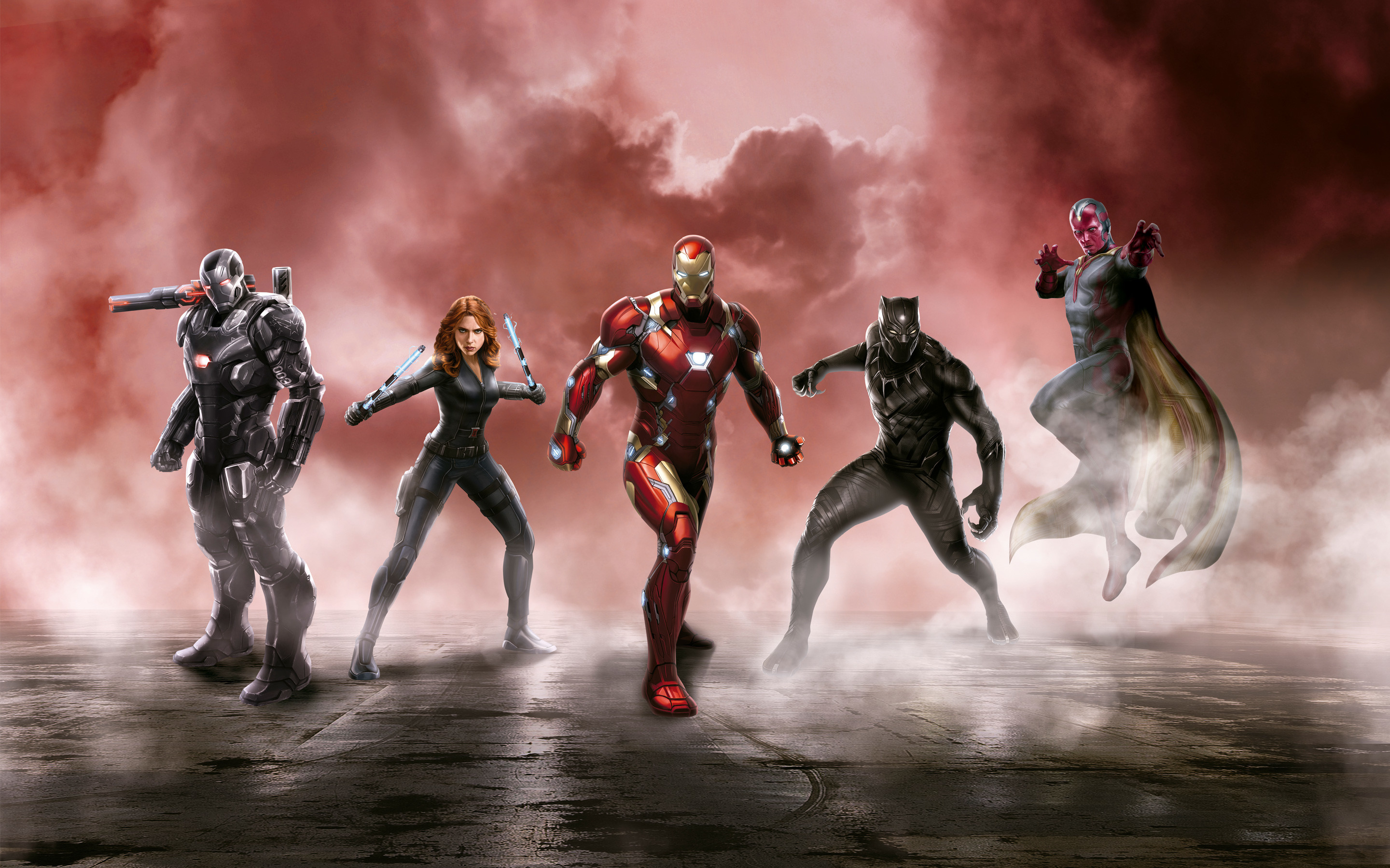 War Machine, Vedova Nera, Iron Man, Black Panther, Visione, Captain America: Civil War, sfondo 2K