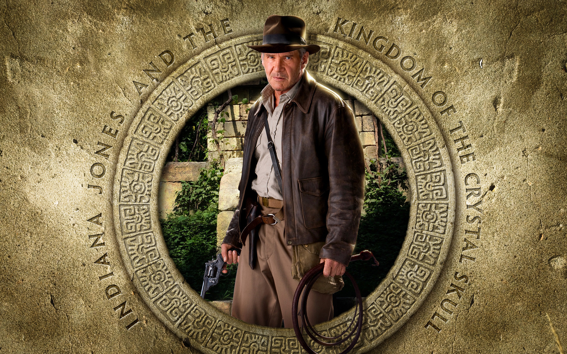 Indiana Jones e il regno del teschio di cristallo, Indiana Jones, Harrison Ford, Pietra incisa, sfondo per PC