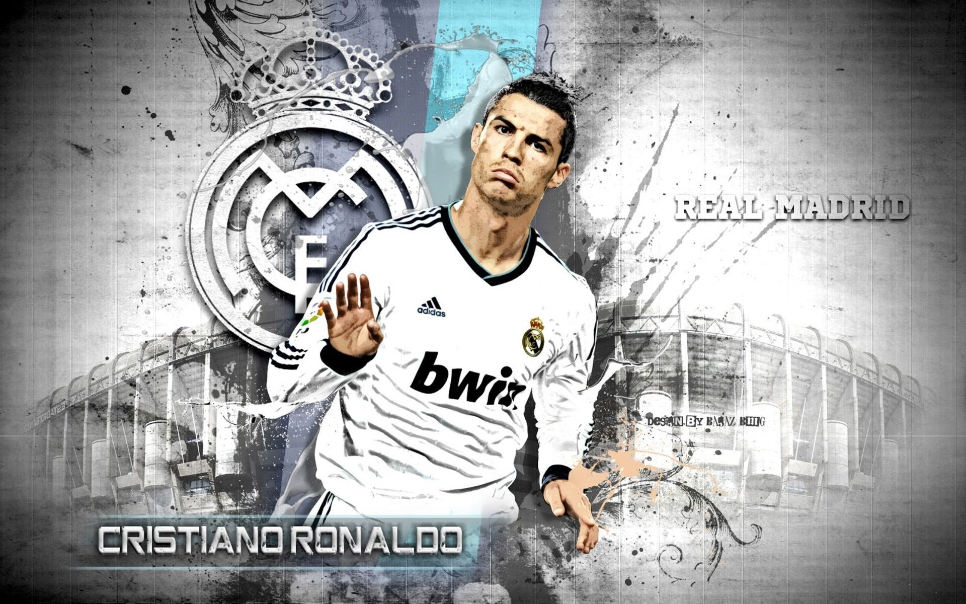 Cristiano Ronaldo, Real Madrid, Stemma, Bianco e nero, 1920x1200, sfondo MacBook Pro