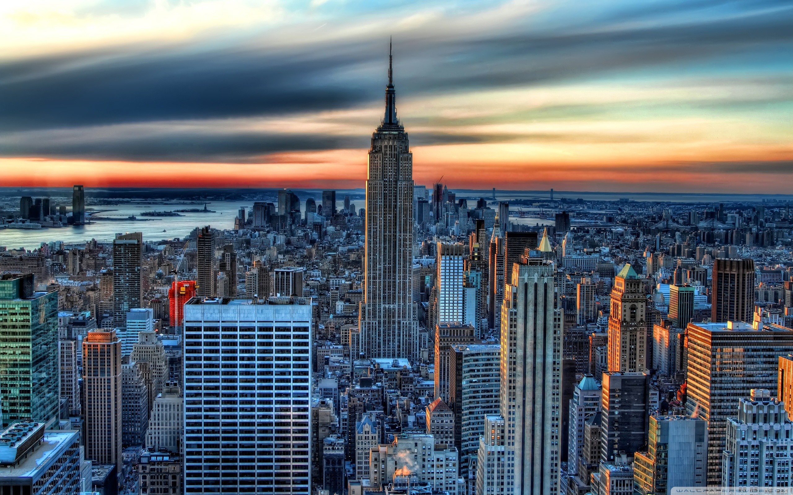 Empire State Building, Manhattan, New York, HDR, Tramonto, 2K, sfondo Windows 11
