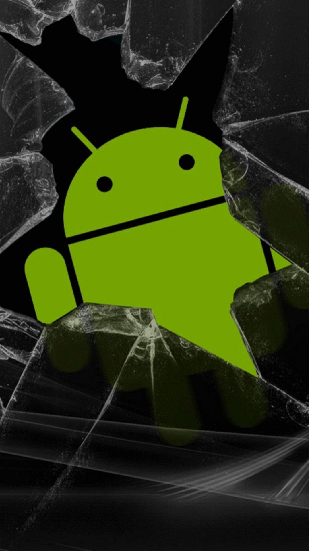 Android, Robot Android, Vetro rotto, Logo, Full HD, wallpaper per smartphone