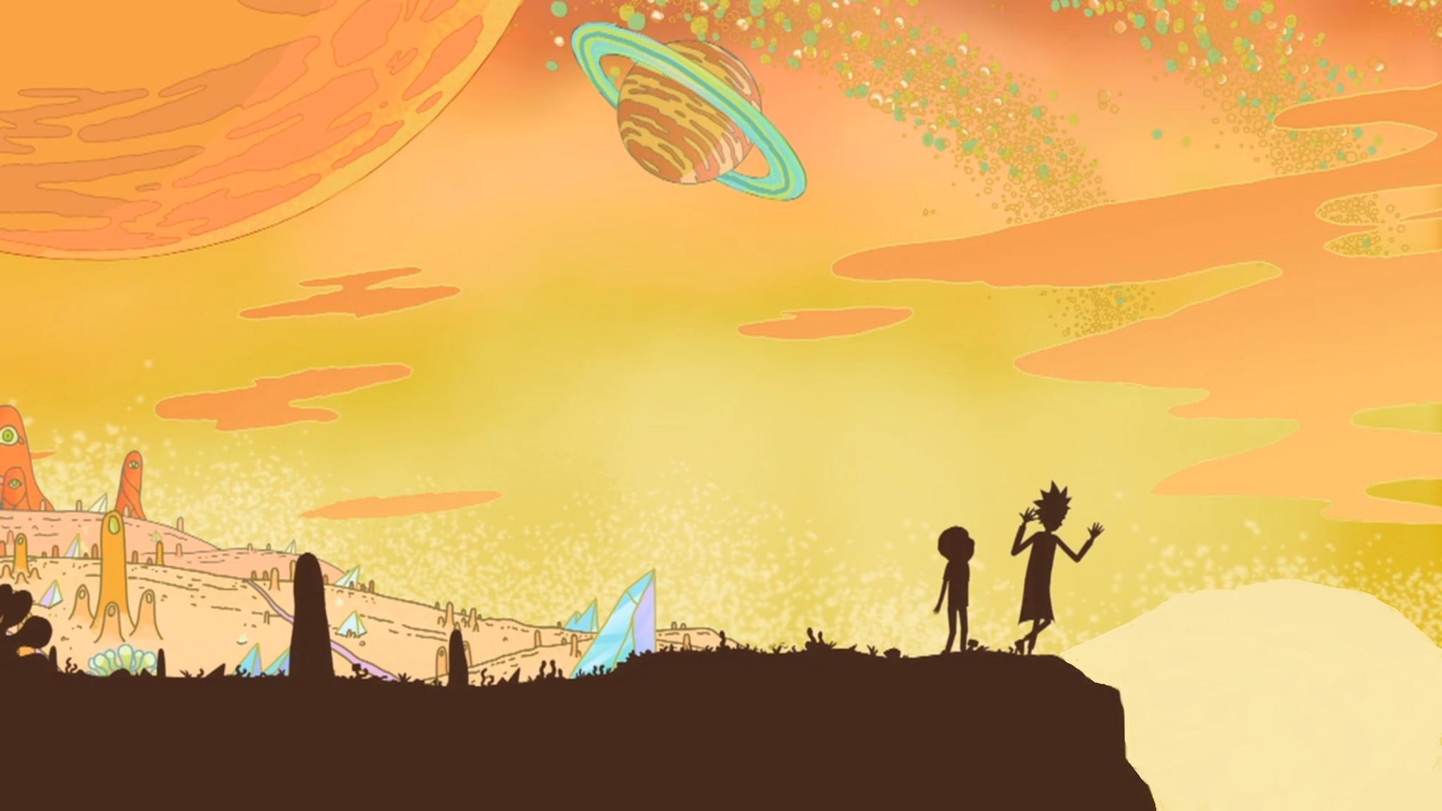 Rick Sanchez, Morty Smith, Pianeta alieno, Tramonto, Full HD, sfondo per portatile