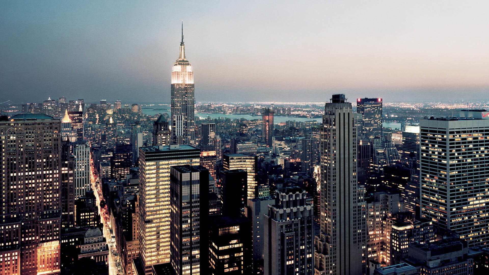 Empire State Building, Manhattan, Crepuscolo, Grattacieli, Full HD, sfondo per PC