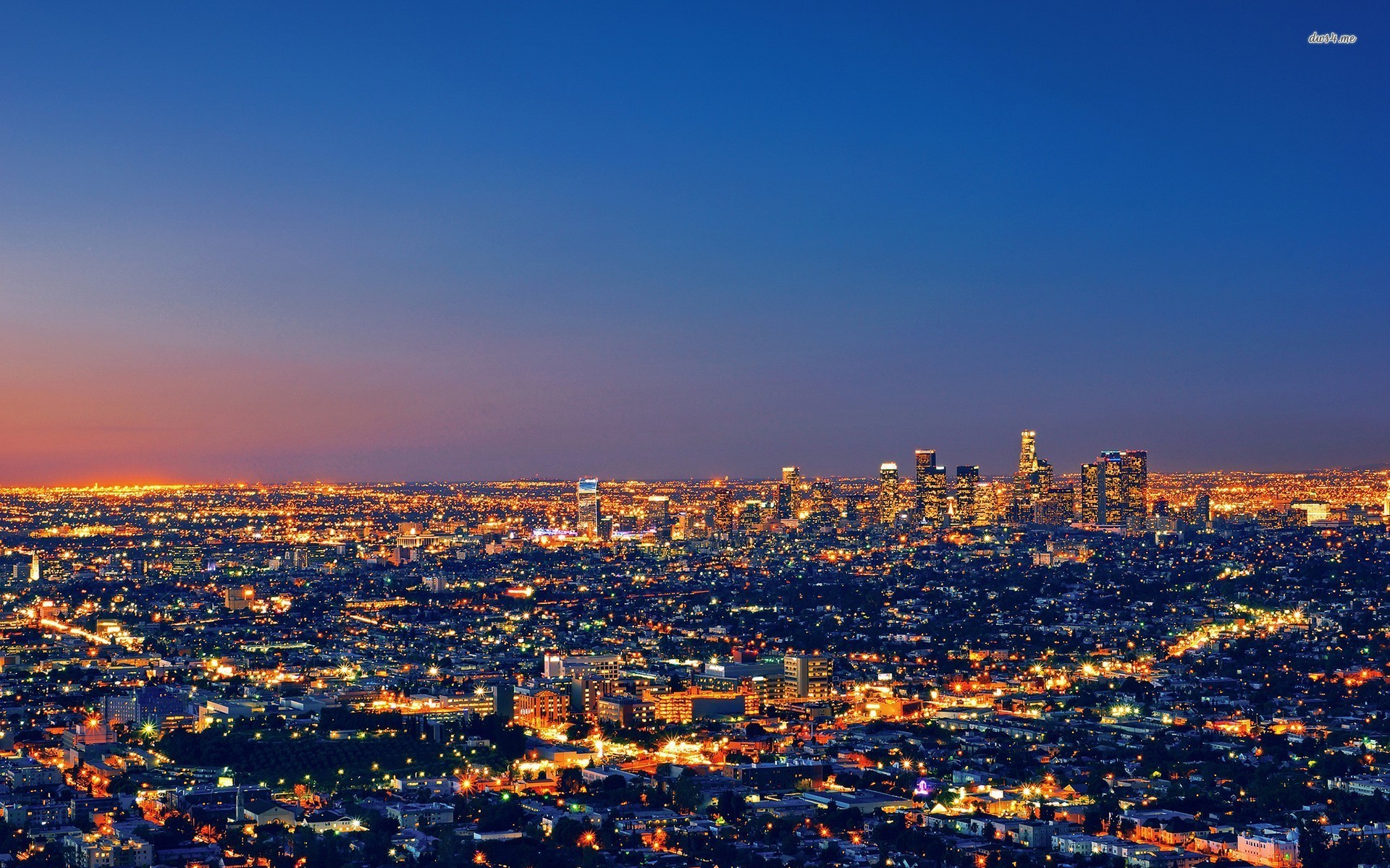Los Angeles, Crepuscolo, Luci della città, Panorama, Full HD, sfondo per portatile
