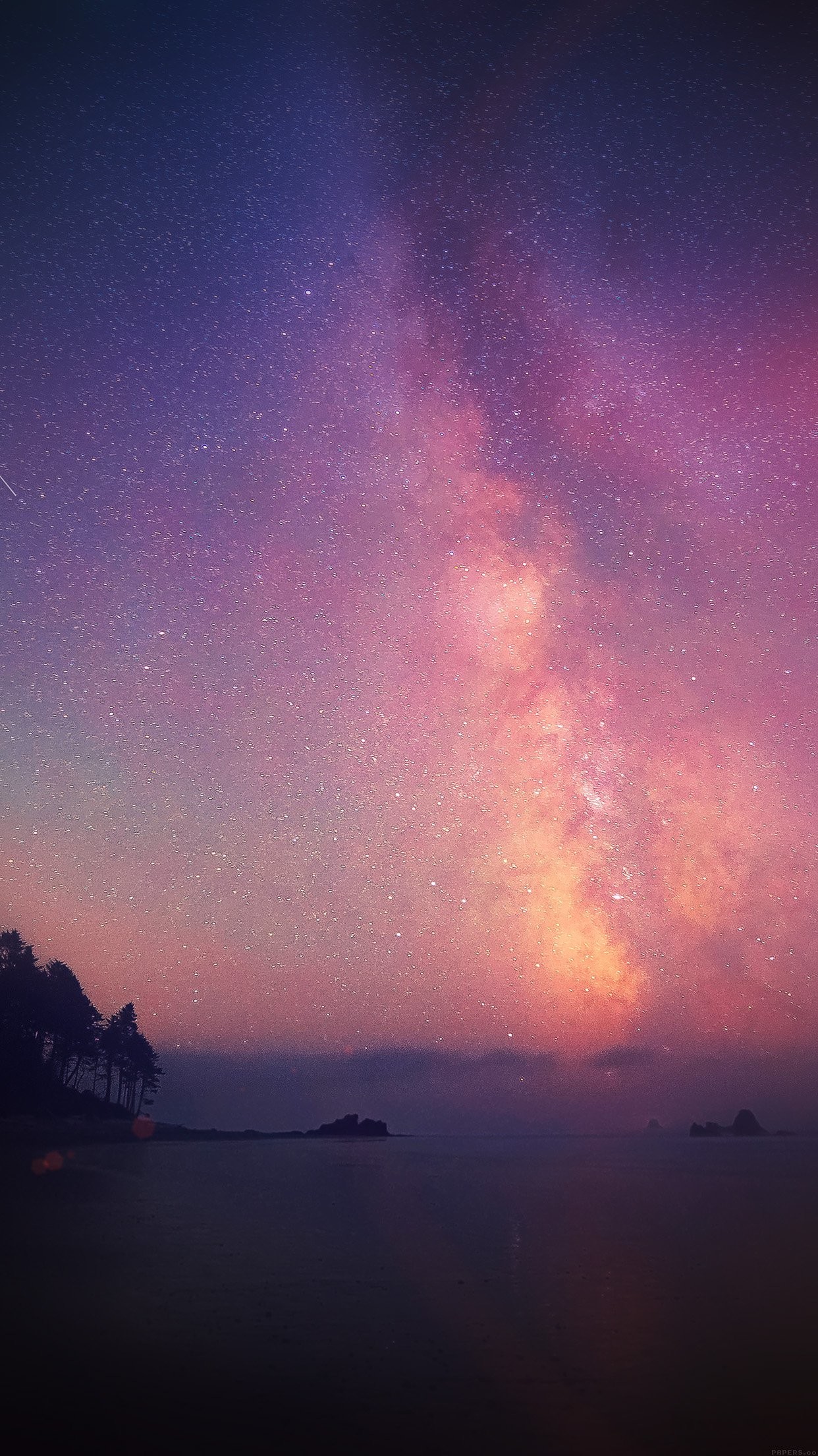 Via Lattea, Cielo notturno, Mare, Viola, wallpaper iPhone