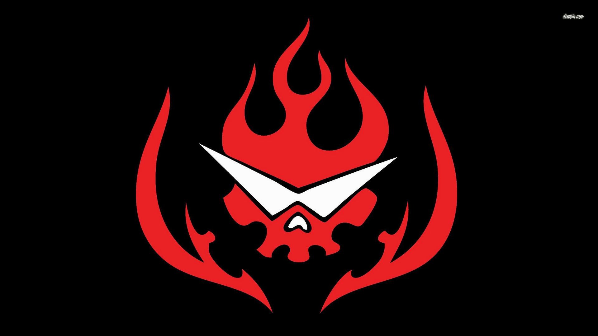 Simbolo Team Gurren, Gurren Lagann, Rosso, Sfondo nero, 16:9 Full HD, wallpaper widescreen
