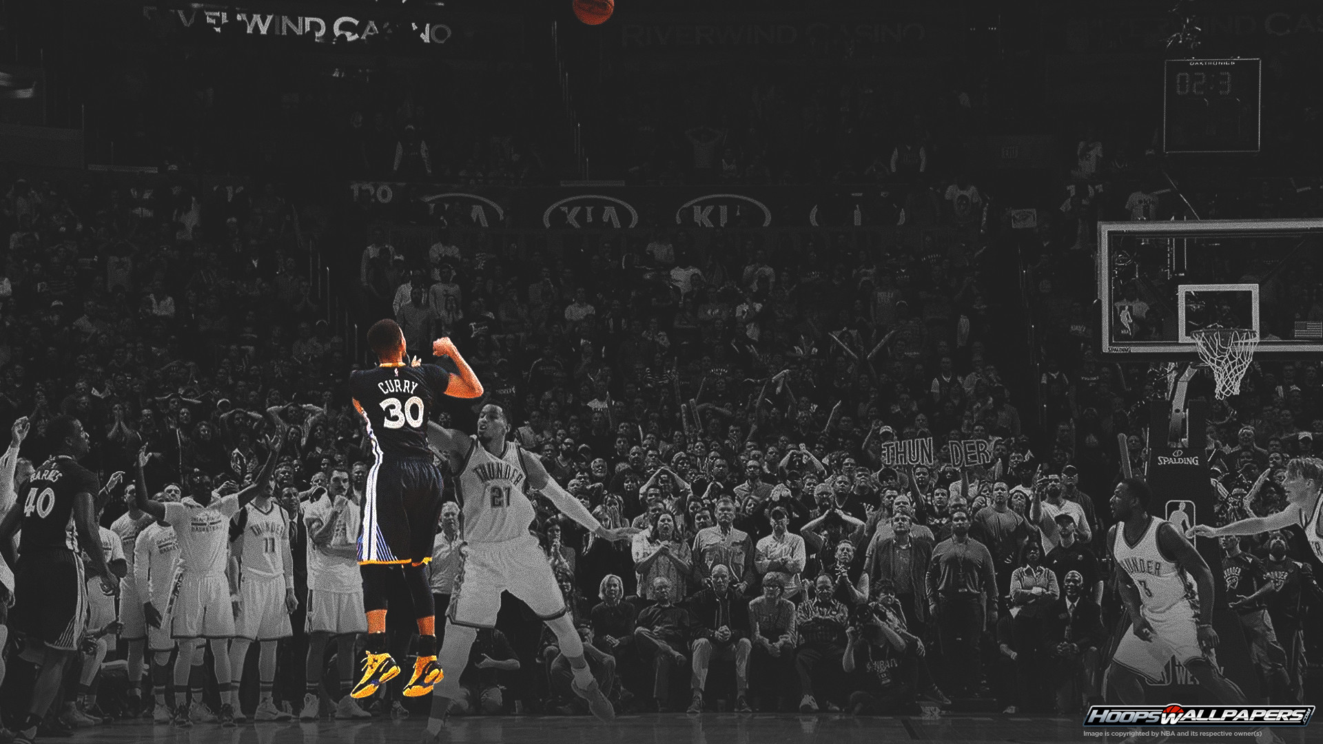 Stephen Curry, Golden State Warriors, Tiro, Palazzetto, 16:9 Full HD, wallpaper widescreen