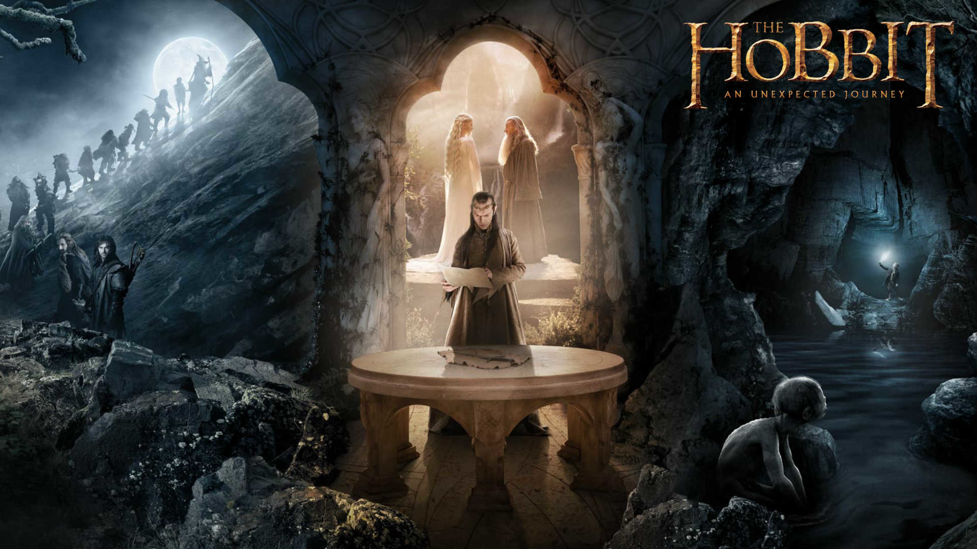 Elrond, Gollum, Lo Hobbit: Un viaggio inaspettato, Compagnia di Thorin, sfondo desktop 1920x1080