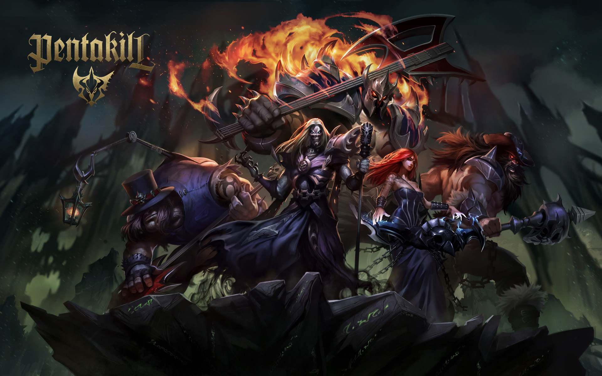 Pentakill, Karthus, Mordekaiser, League of Legends, Heavy metal, sfondo 16:10 Full HD