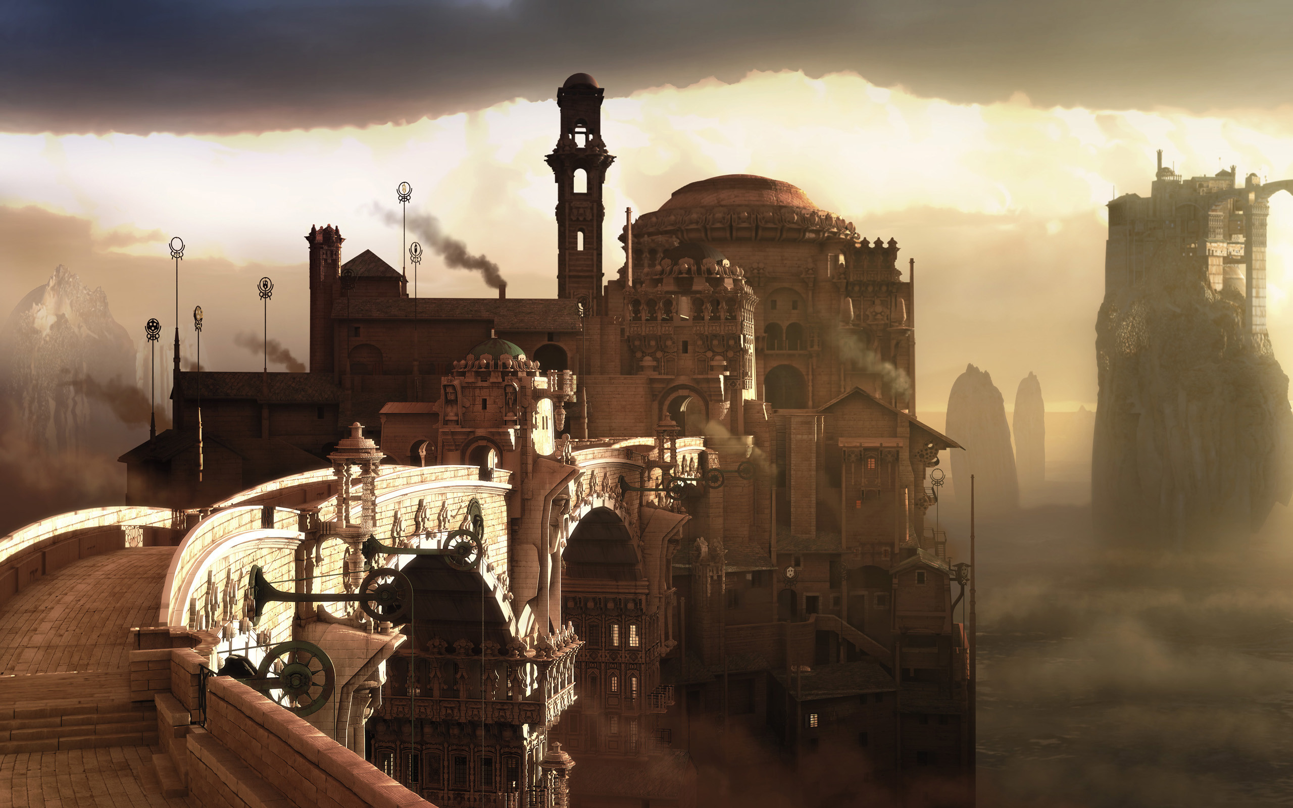 Città vittoriana, Cupola, Ponte, Steampunk, 2560x1600, immagine di sfondo