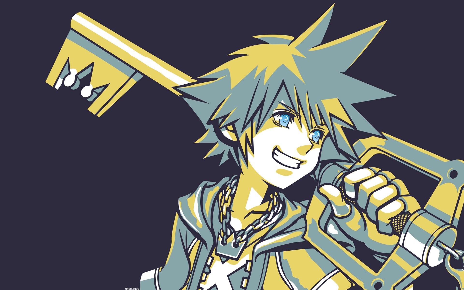 Sora, Kingdom Hearts, Keyblade, Pop art, Giallo e grigio, 1920x1200, immagine di sfondo