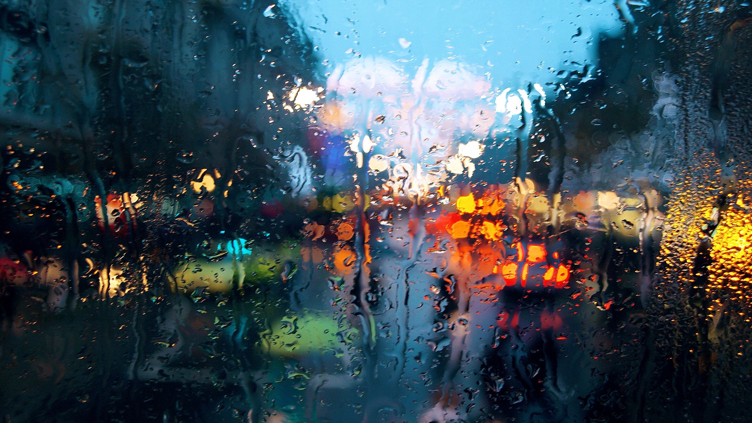 Gocce di pioggia, Vetro, Bokeh, Città, 2K, sfondo per PC
