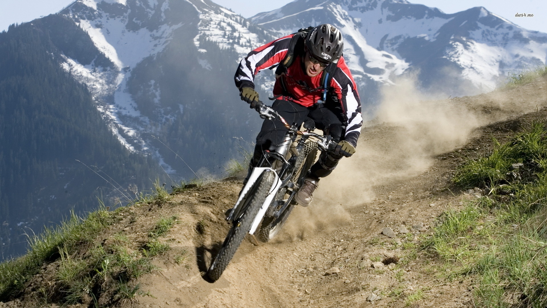 Mountain bike, Discesa, Montagne innevate, Polvere, Full HD, sfondo per portatile