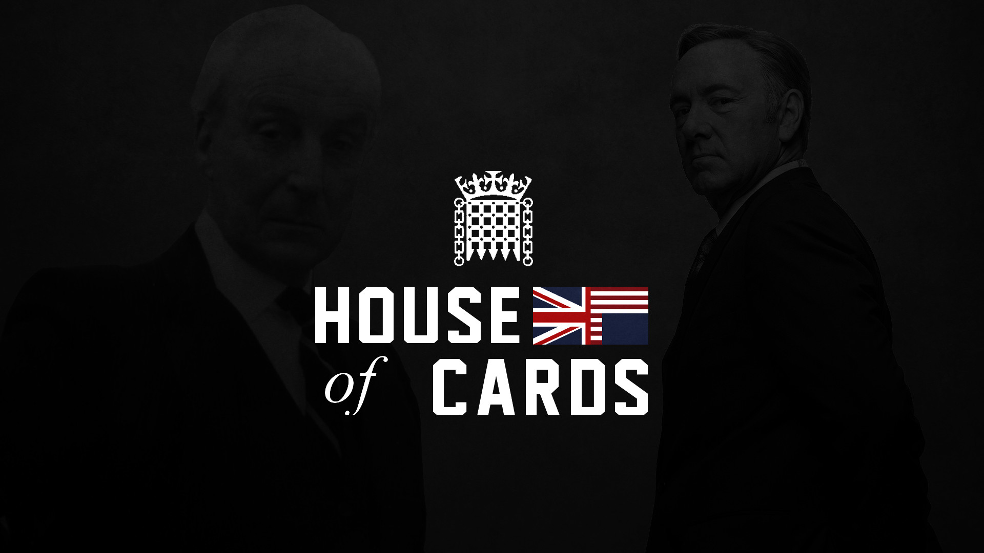 House of Cards, Logo, Bandiera britannica, Portcullis, Sfondo nero, wallpaper 1920x1080