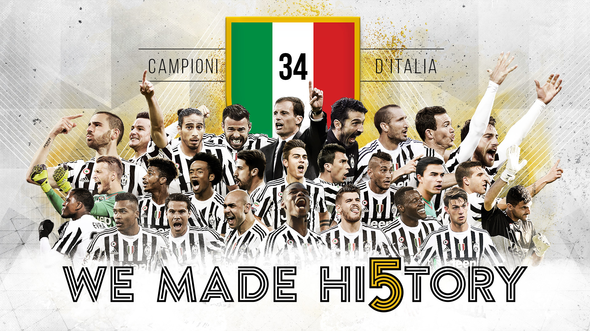 Juventus, Campioni d'Italia, 34° scudetto, We Made Hi5tory, Squadra, Festa, sfondo desktop Full HD