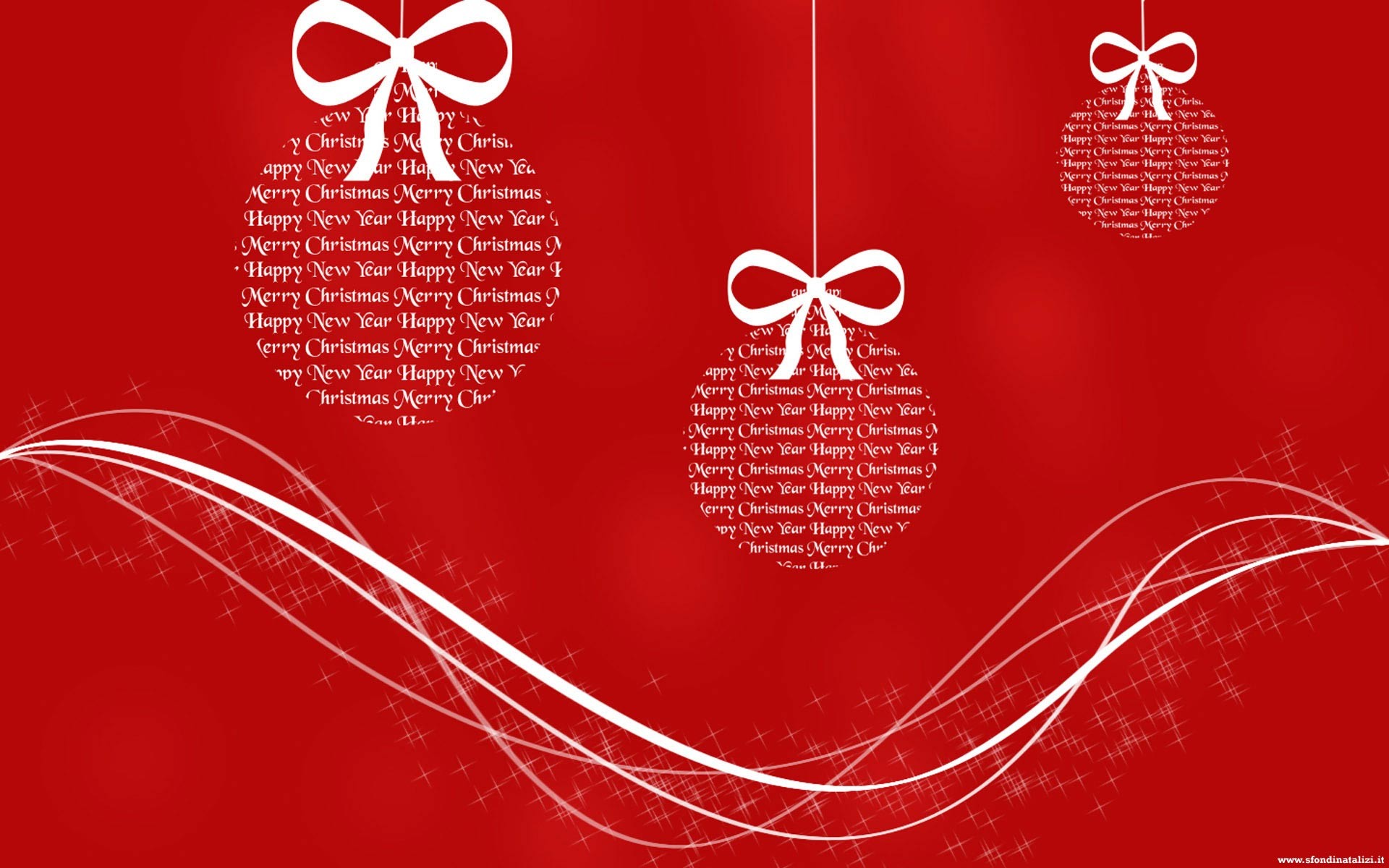 Merry Christmas, Palline, Fiocchi, Sfondo rosso, Full HD, wallpaper per computer