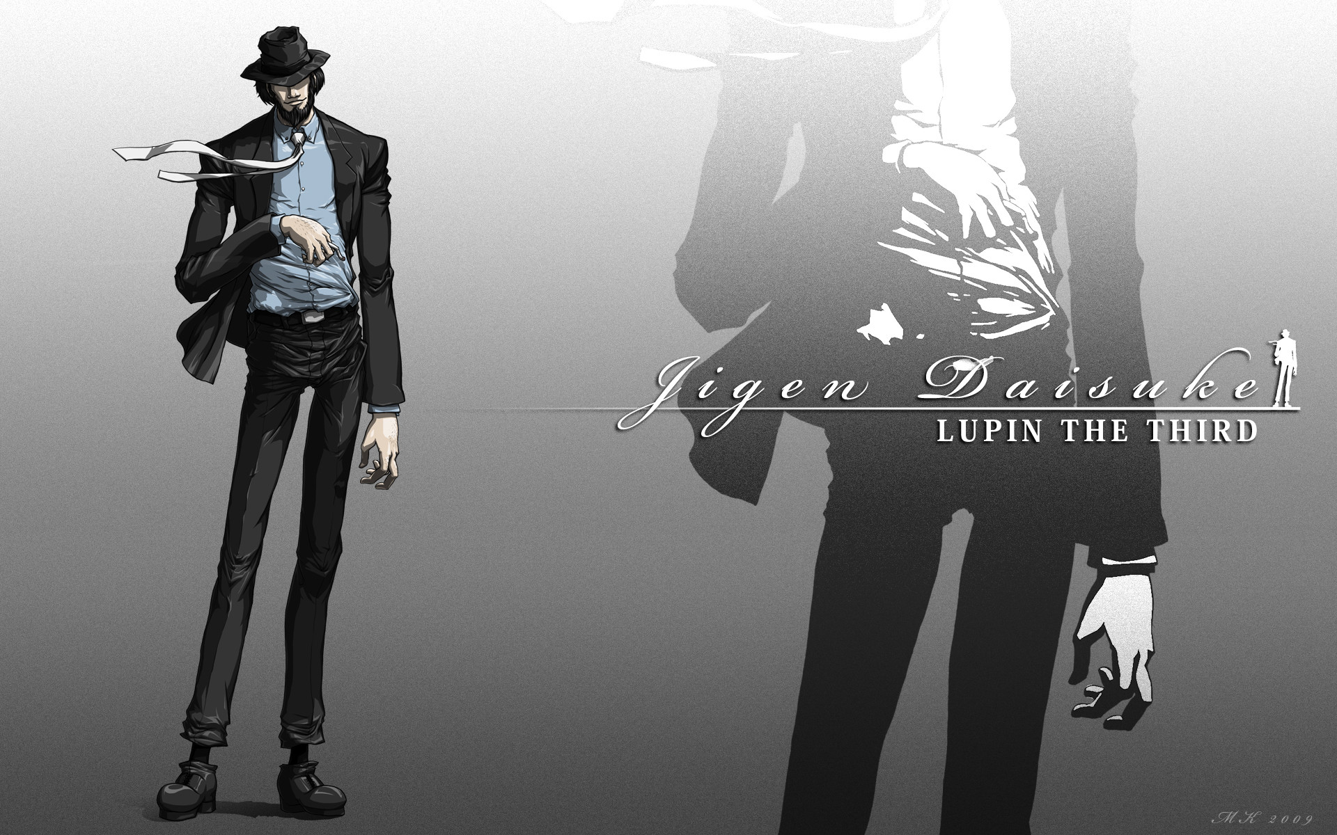 Daisuke Jigen, Lupin III, Bianco e nero, 1920x1200, sfondo per PC